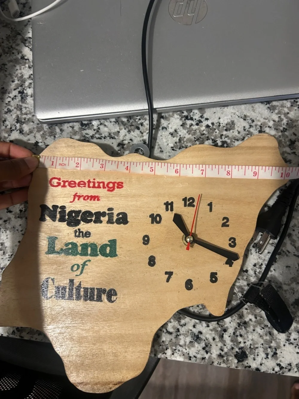 Wooden Nigeria Map Wall Clock - Natural Wood with Red, Black, Green Accents